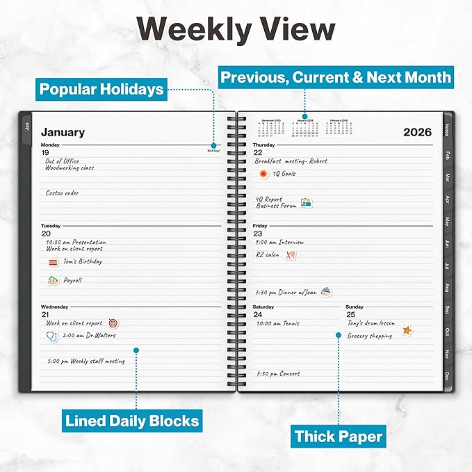 Dunwell Planner Book 2026, 8.5x11 Weekly Monthly Planner, Jan to Dec 2026, Large Calendar Book with Laminated Tabs, Bookmark, Free Stickers, Daily Calendar Planner Organizer