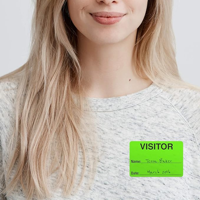 Green Visitor Pass / 500 Fluorescent Green Visitor Identification Stickers / 2" x 3" Hall Pass Labels/Made in The USA