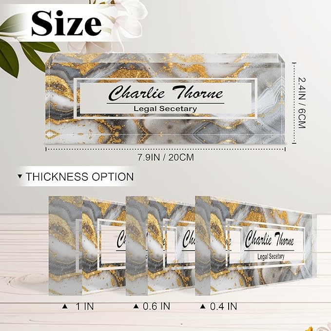 Ship Next Day-Custom Name Plate for Desk, Desk Name Plate Personalized, Acrylic Office Desk Accessories, Appreciation Gifts for Coworkers Employee Teachers Boss Women Men (Silvery Coast)