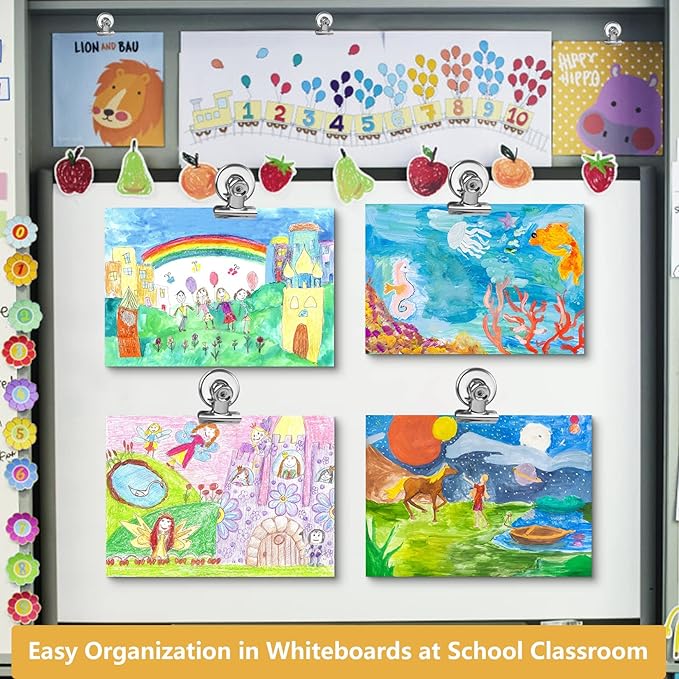 VNDUEEY 20 Pack Silver Magnetic Clips for Refrigerator, Strong Fridge Magnets Heavy Duty Magnet Clips Whiteboard Magnets, Magnetic Clips for Home School Office