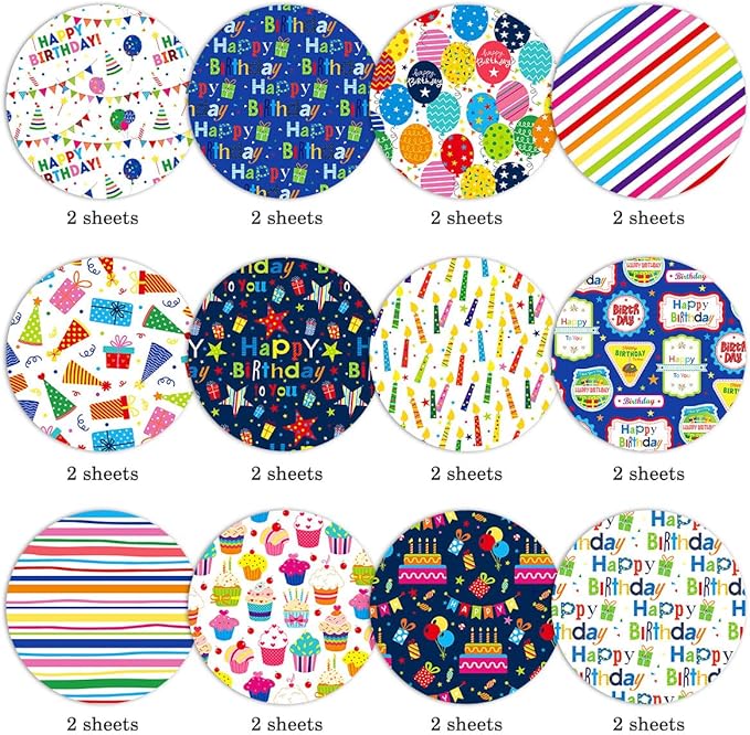 24 Sheets Happy Birthday Scrapbook Paper Pad,160gsm Textured Double-Sided Pattern Planner Junk Journal Craft Paper,Card Making Supplies,30×30cm