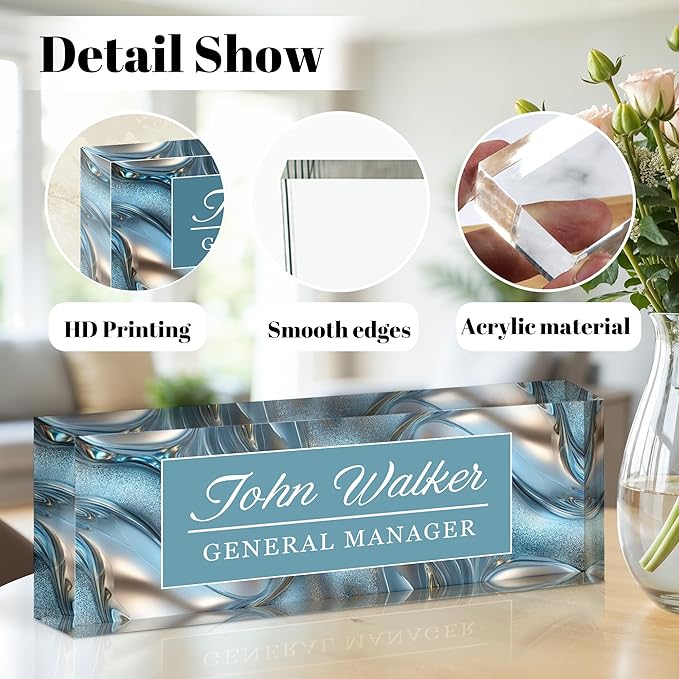 Ship Next Day Personalized Name Plate for Desk, Custom Acrylic Desk Name Sign, Office Appreciation Gifts for Women Men Coworkers Boss Teacher Employee