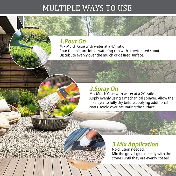 Mulch Glue for Landscaping, Easy Hold Rock Glue for Landscaping, Fast Drying Landscape Mulch Stone Glues for Rocks Binder, Non-Toxic Strong Mulches Binder Pea Gravel Lock - 32oz