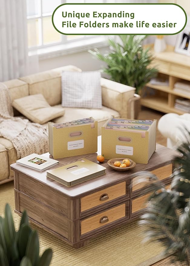 Accordion File Organizer, 12 Pockets Wheat Straw Expanding File Folders, Upright&Open Top, Monthly Bill Receipt Organizer, 100% BPA Free, Return to Nature, Healthy Living, Letter/A4 Size-Wheat Yellow