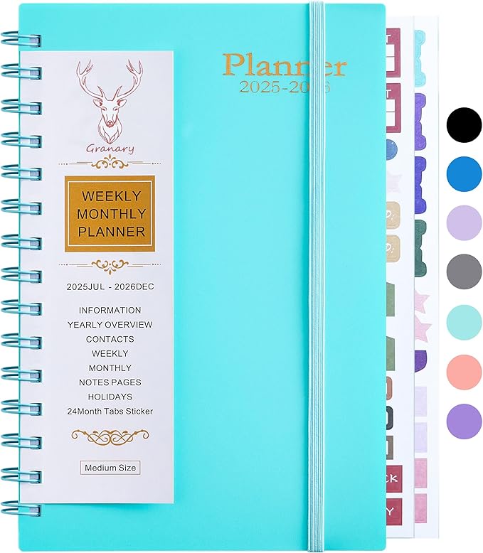 Daily Planner 2025-2026, Weekly and Monthly Planner 2025-2026 Academic Year, July 2025-December 2026 Calender Planner, 8.2"×5.5", 18 Months (JUL.2025-DEC.2026 Light Blue)
