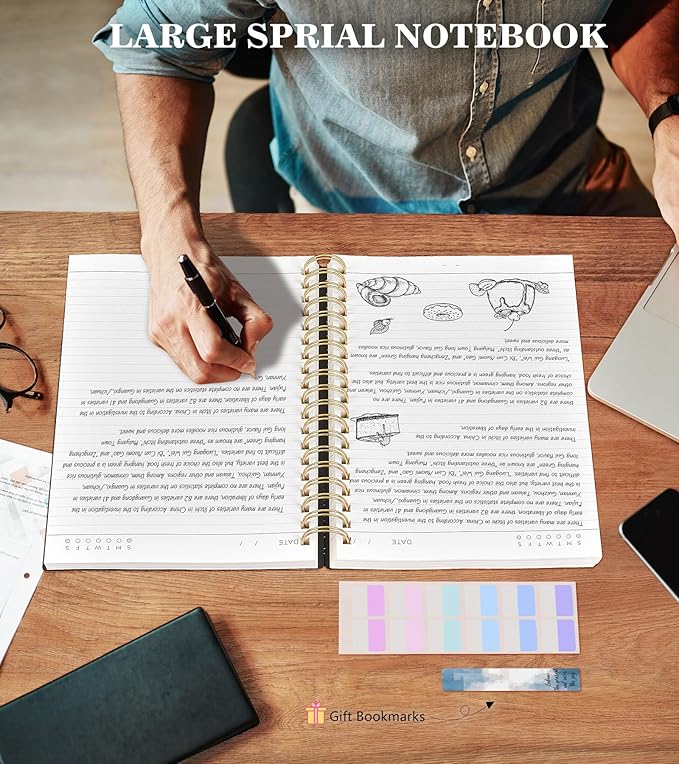 Spiral Notebook Journal College Ruled 8.5''x 11'', 360 Pages Lined Thick Journals for Women Men, A4 Large Writing Spiral Journal with 100GSM Paper, Spiral Notebooks for Work, School Black