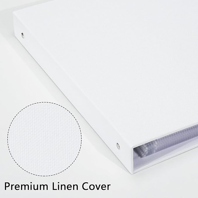Vienrose 12x12 Inch Scrapbook 3 Ring Binder Photo Album, Linen Cover DIY Scrapbooks with 30 Sheets Plastic Sleeves and 60 Pages Scrap book White Inner Pages for Wedding Baby Travel White