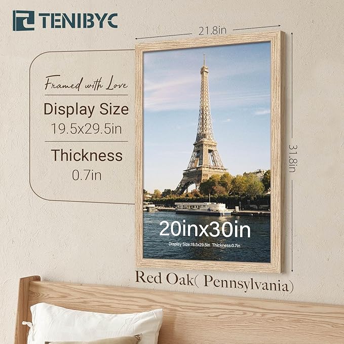 20x30 Oak Wood Poster Frame 3 Pack, Natural Solid Wood Picture Frame, Wall Gallery Frame