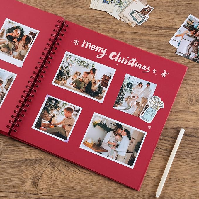 potricher 12 x 12 Inch DIY Scrapbook Album 40 Pages Hardcover Kraft Paper Scrap Book Photo Albums Memory Book for Wedding and Anniversary Family (Red, 12 Inch)