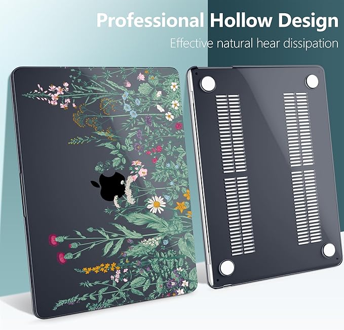 DONGKE Compatible with M4 MacBook Air 15 inch Case 2025 2024 2023 A3241 A3114 A2941 M3 M2 Liquid Retina Display Touch ID, Plastic Hard Case & Keyboard Skin & Screen Protector - Garden Florals