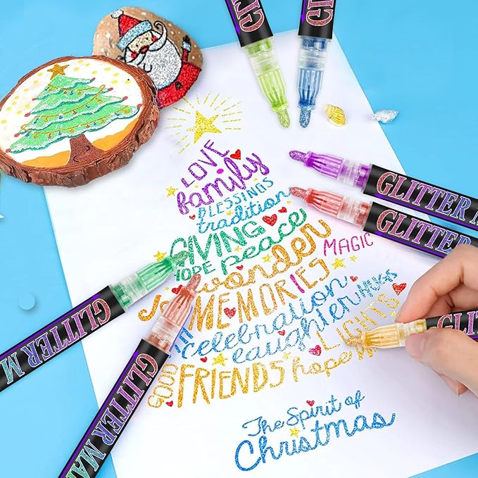 Glitter Marker Pens, 36 Colors Metallic Shimmer Paint Pens, Art Markers for Kids Adults DIY Crafts Greeting Birthday Cards Making Poster Album Scrapbooking Wood