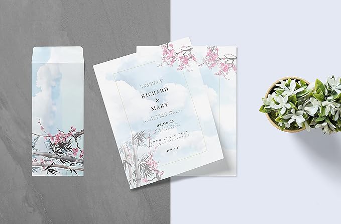 Better Office Products Japanese Watercolor Stationery Paper Set, 100 Piece Set (50 Sheets + 50 Matching Envelopes), Letter Size 8.5 x 11 inch, 9 Designs, Double Sided Printing Paper,