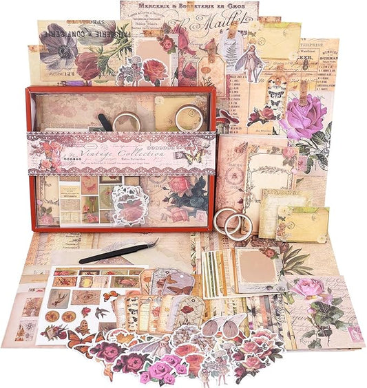 Funto Scrapbooking Kit (202 PCS), Vintage Collection-Rose Angel, Perfect for Bullet Scrapbooking Materials, Planner DIY Arts Craft Collage