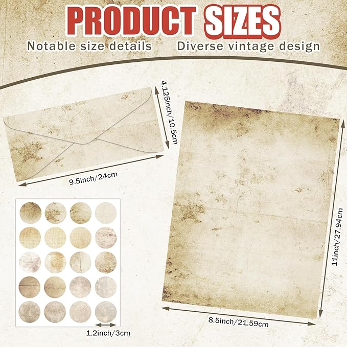 250Pcs Vintage Kraft Stationery Paper and Envelope Set with 100 Letterhead Papers and 50 Envelopes, 10 Design for Letter Writing Invitations Computer Holidays Party Notes, 8.5x11 Inch-Retro