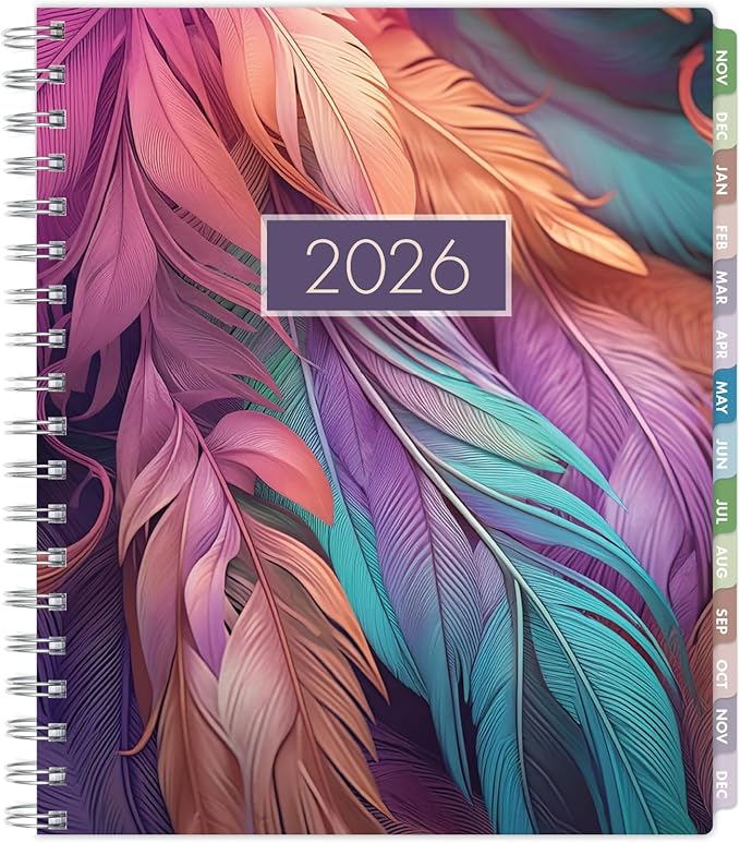 Essential PRO 2026 Daily, Weekly & Monthly Planner, 7"x9": 14 Months (Nov 2025 - Dec 2026) Monthly Tabs,Daily Tracking,Notes Pages,Storage Pocket,Bookmark w Sticky Notes (Pastel Peacock)