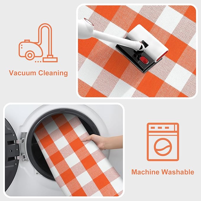 KIMODE Halloween Door Mat Outdoor 27.5"x43", Fall Decor Buffalo Plaid Outdoor Rug,Farmhouse Checkered Layered Welcome Door Mat for Entryway,Halloween Front Porch Decor,Orange and White