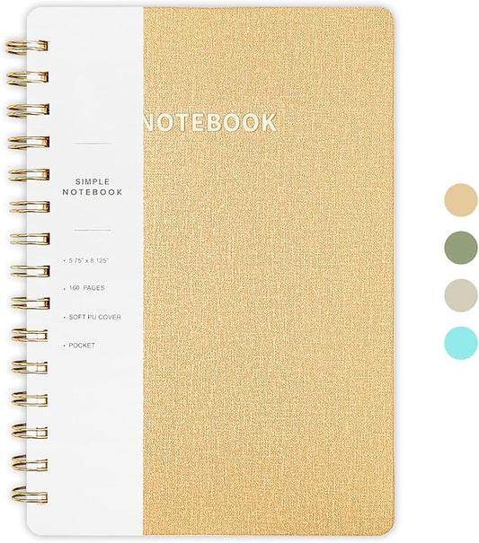 Lined Spiral Notebook College Ruled A5 Journal Book for Note Taking, 160 Pages Writing Journal for Office and Home School Supplies 5.75x8.125 inch - Khaki