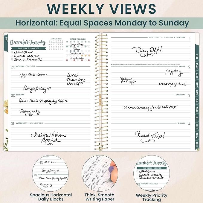 bloom daily planners 2026 Planner (January to December) - 8.5” x 11” Weekly & Monthly Dated Agenda Organizer Book with Stickers & Tabs - Flexible Soft Cover - Beige Bouquet