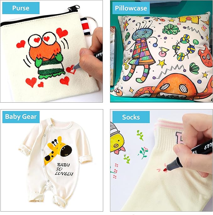 Lelix Fabric Markers, 30 Permanent Colors Dual Tip Fabric Pens for Writing Painting on T-Shirts Clothes Sneakers Canvas Pillowcases, Child Safe & Non-Toxic for Kids Adults