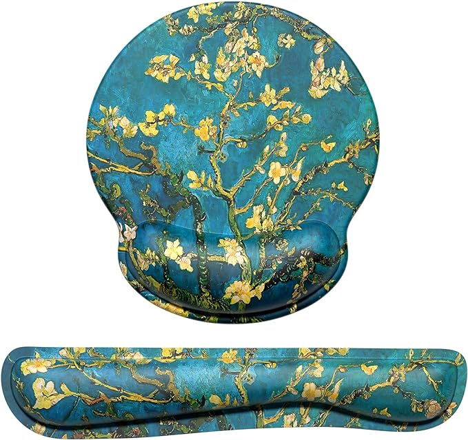 Dapesuom Keyboard Wrist Rest and Mouse Pad with Wrist Support, Cute Memory Foam Cushion for Keyboard and Mouse Set, Ergonomic Pad Rests with Non Slip Base for Easy Typing & Pain Relief, Green Flower