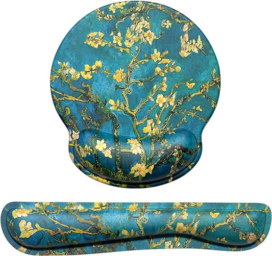 Dapesuom Keyboard Wrist Rest and Mouse Pad with Wrist Support, Cute Memory Foam Cushion for Keyboard and Mouse Set, Ergonomic Pad Rests with Non Slip Base for Easy Typing & Pain Relief, Green Flower