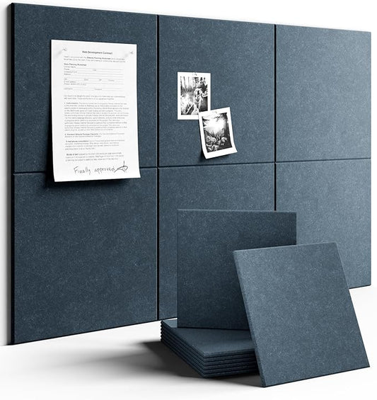 Large Felt Bulletin Board 36" x 24" Cork Board Alternative-6 Pack with 40 Safe Removable Adhesive Tabs, Cork Boards for Walls for Home Office Classroom Pin Board - Deep Charcoal Blue