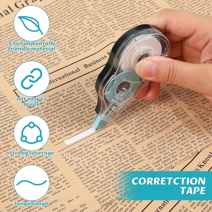 simarro 48 Pack White Correction Tape, 0.2 Inch x 39.4 Feet Easy To Use Classroom Correction Tape Wipe out Applicator Translucent Dispenser Shows for School Office Note Journal
