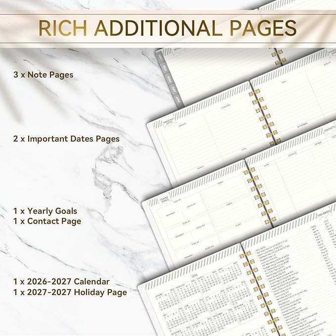 Planner 2026 -Weekly and Monthly Planner, AIMPEAK 2026 Weekly Planner for Student, Jan. 2026 - Dec. 2026, Calendar Planner for Women, Pen Loop, White Marble, 10"x7"