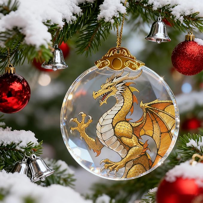 Dragons Christmas Ornaments, Fourth Wing Merch, Wing Dragon Gifts Bookish Decor, 2.75" Glass Fantasy Dragon Ornament for Christmas Tree, Bookshelf & Fantasy Room Decor