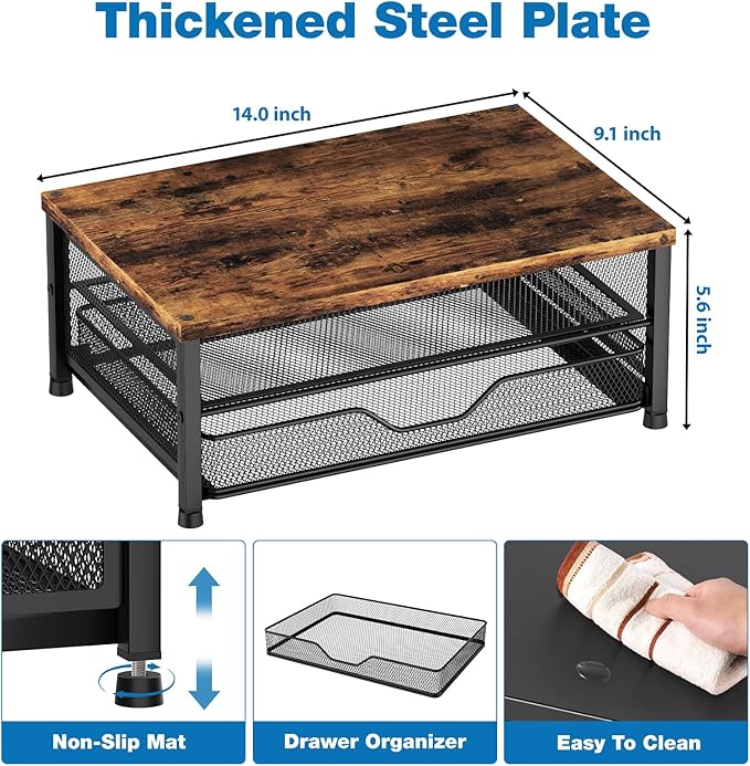 OPNICE Computer Monitor Stand Riser, Desk Organizers and Accessories with Drawer, Laptop Stand, Office Desk Accessories & Workspace Desktop Organizers Storage for Office Supplies(Brown)