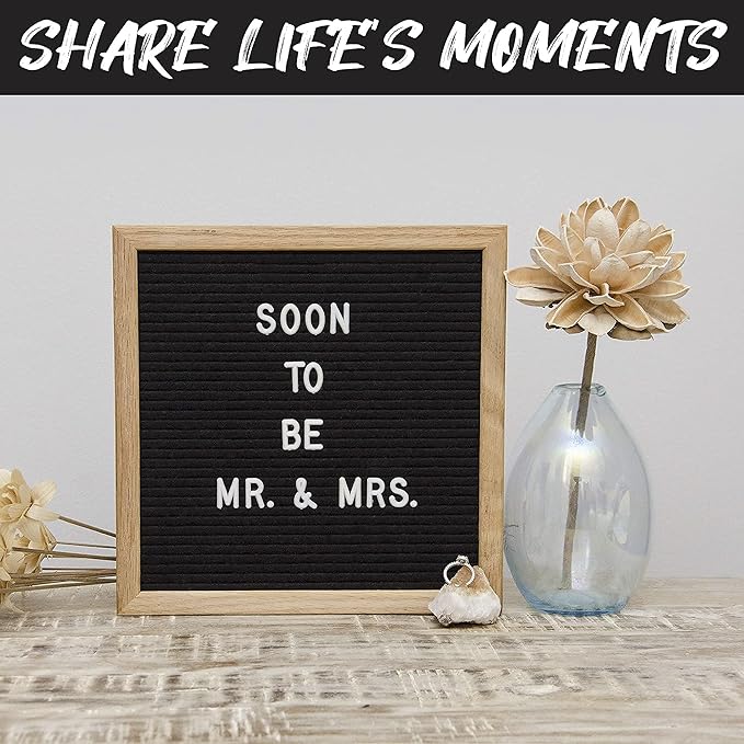 Felt Like Sharing Square Letter Board (Black Felt - 10”x10”) – Changeable Message Board with 3 Sets of Felt Board Letters – Statement Wall Sign for Quotes, Home or Holiday Decor In Oak Frame