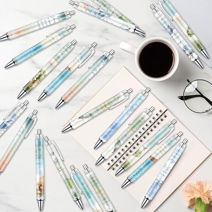 Bible Verse Ballpoint Pens Gifts 24 Pcs Christian Pens Set Inspirational Religious Retractable Black Ink Pen Scripture Church Gift for Women Men Teacher Coworker Home Office School Supplies