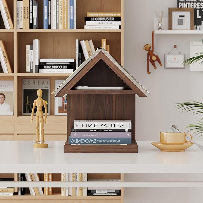 Floating Bedside Wood Bookshelf, Triangle Book Page Holder, Wooden Simple Bookcase for Bedroom Nightstand Library Office or Wall Decor Storage (Brown)