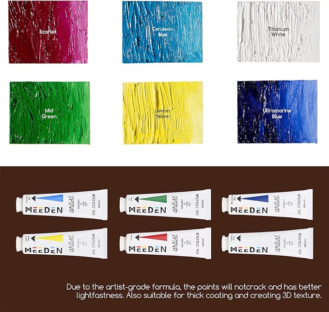 MEEDEN Oil Painting Set with French Easel, Paint Kit with Easel,7x100ml/3.38oz Paint, Paintbrushes,Canvas & Oil Painting Supplies for Adults &Artists