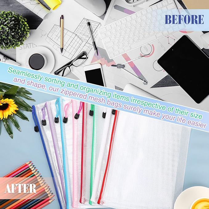 Jetec 32 Pcs Mesh Zipper Bags Toy Storage Bikini Organizer Bag Bolsas Para Guardar Trajes De Baño Waterproof Zipper Reusable Pouch Puzzle Multipurpose for Storage Office(Classic Color,13 x 9.5 Inch)