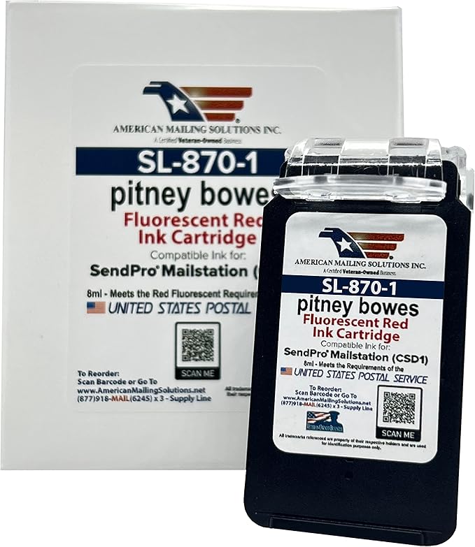 AMERICAN MAILING SOLUTIONS INC. | 1-Pack | PB SL-870-1 Red Ink Cartridge Replacement for The PB SendPro Mailstation Series Postage Meter (CSD1) Machine, 8ml