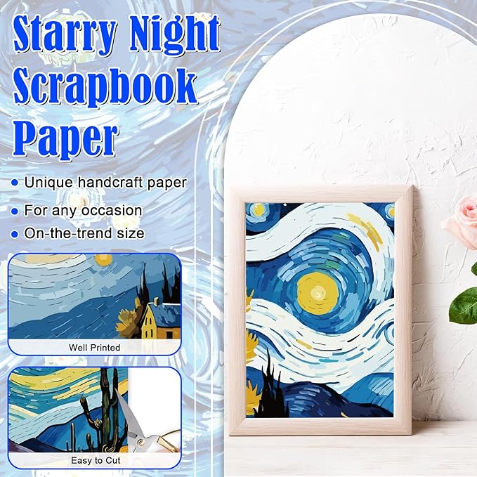 48 Sheets Celestial Scrapbook Paper 11x11, Starry Night Pattern Decorative Scrapbook Paper for Journals DIY Cards and Photo Albums, Aesthetic Craft Supplies for Kids and Adults