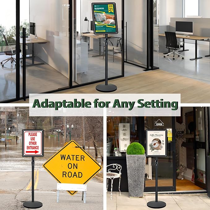Heavy Duty Sign Holder Poster Stand 8.5"x 11" Floor Standing Sign Holder Adjustable Pedestal Sign Stand with Cast Iron Base for Display/ Advertisement (Black)