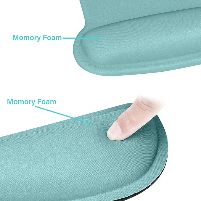 MOSISO Wrist Rest Support for Mouse Pad & Keyboard Set, Ergonomic Mousepad Non-Slip Base Home/Office Pain Relief & Easy Typing Cushion with Neoprene Cloth & Raised Memory Foam, Aquamarine
