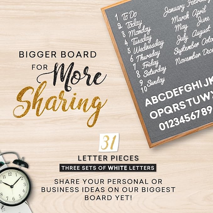 Felt Like Sharing Large Letter Board (Gray Felt - 24”x30”) – Changeable Message Board with 3 Sets of Felt Board Letters – Statement Wall Sign for Quotes, Home or Holiday Decor In Oak Frame