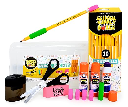 Back to School Supply Box (Pallet - 180 Boxes) - Grades K-5 Back to School Supplies - 32 Piece Kit Includes Markers, Crayons, Pencils, Scissors, Folders, Glue Sticks, Notebook, and Composition Book