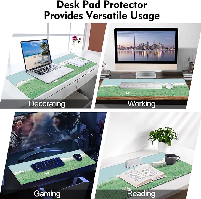 Galdas Gaming Mouse Pad XXL XL Large Long Extended Big Mousepad Non-Slip Rubber Keyboard Mouse Pad with Stitched Edges for Laptop Home Office (31.5x11.8x0.08 Inch) … (Clouds and Green)