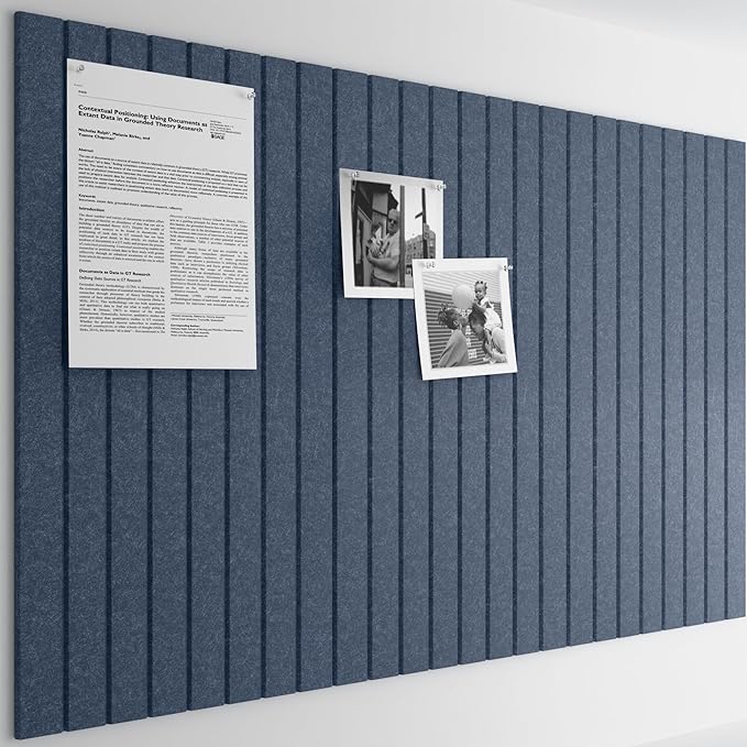 Bumusty Large Cork Board Alternative-36 x24 Felt Bulletin Board Tiles, with 30 Pushpins, 40 Adhesive Tabs, 6-Pack Slat Wall Paneling, Cork Boards for Office Push Pin Board Felt Board-Denim Blue