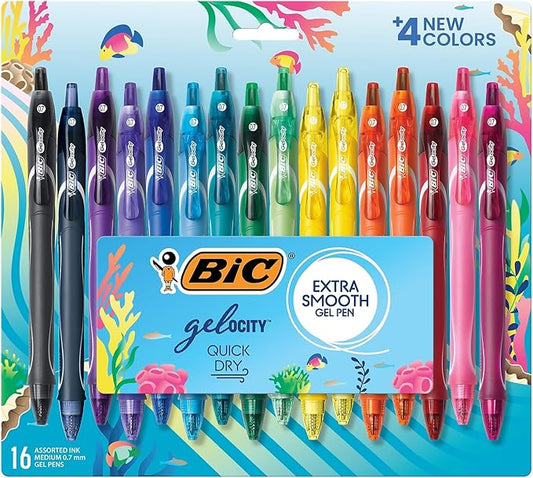 BIC Gelocity Quick Dry Ocean Themed Gel Pens, Medium Point (0.7mm), 16-Count Gel Pen Set, Colored Gel Pens for Note Taking and Journaling