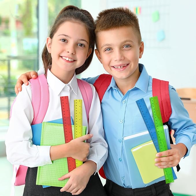 32 Pcs Clear Plastic Ruler 12 Inch, Rulers Bulk for Classroom, Transparent Assorted Color Bulk Rulers with Millimeter and Inches, Kids Ruler for School, Ideal Back to School Office Home Supplies