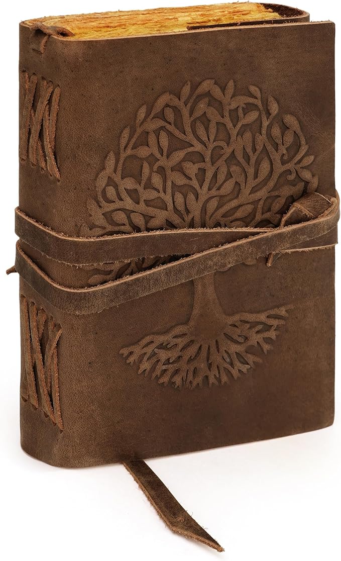 LUXEORIA Tree Of Life Leather Journal for Women and Men, Handcrafted Leather Journal for Writing Womens, Sketchbook, Travel Diary with Unlined Deckle Paper, Distressed Brown 6x8