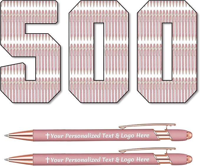 STREADVE 500 Personalized Custom Pens Engraved Writing Pen with Name Logo, Customized Promotional Items Stylus Pen Gifts for Women Realtor Nurse Wedding Business, Rose Gold