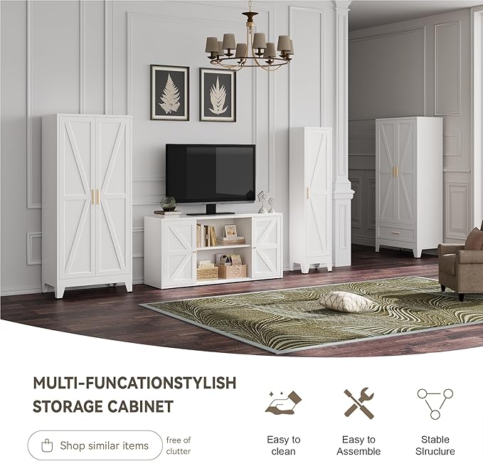 Metal Wardrobe Cabinet with Hanging Rod,Large 71" Armoire Wardrobe Closet with Adjustable Shelves,Farmhouse Metal Clothing Storage Cabinets for Bedroom,Office,Laundry Room(White)