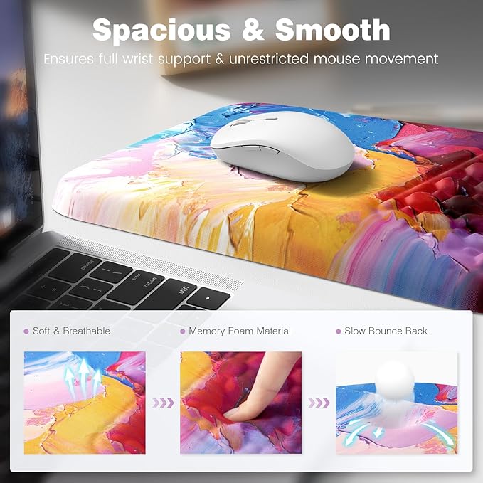 Ospelelf Mouse Pad with Wrist Rest Ergonomic Comfortable Pain Relief Mousepad Wrist Support for Computer Multicolored