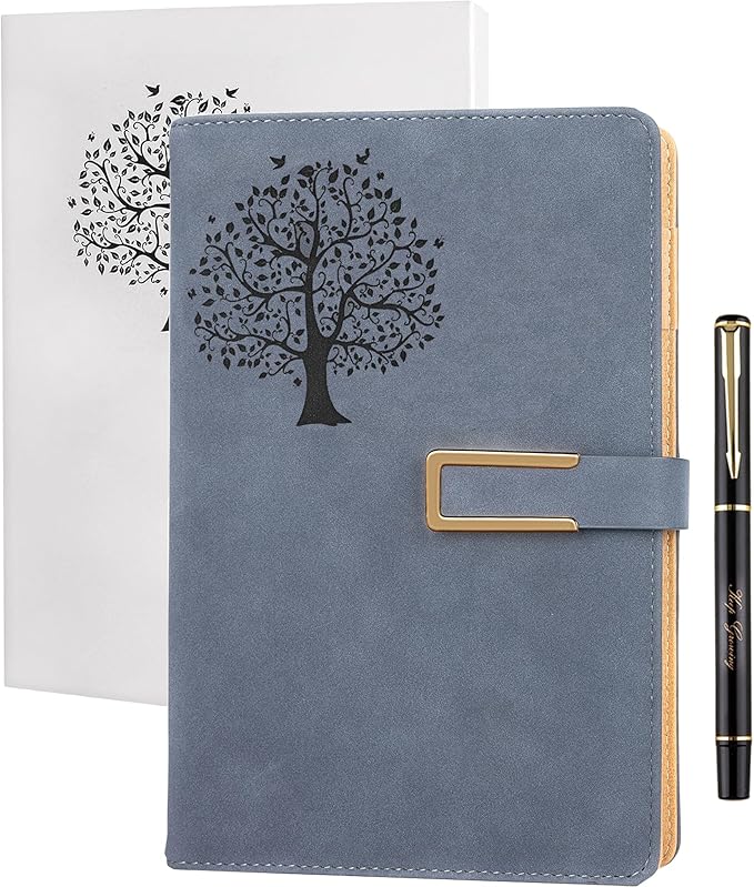 Fanery sue Tree of Life Refillable Writing Journal for Women&Men Faux Leather Hardcover Notebook A5 College Ruled 200 Lined Pages Lay-Flat Personal Diary with Pen&Magnetic Buckle (Tree of Life-Blue)